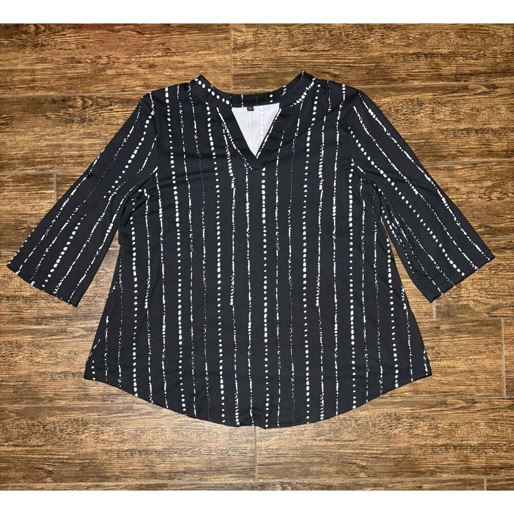 Black & White Dash Print Tunic Top - L